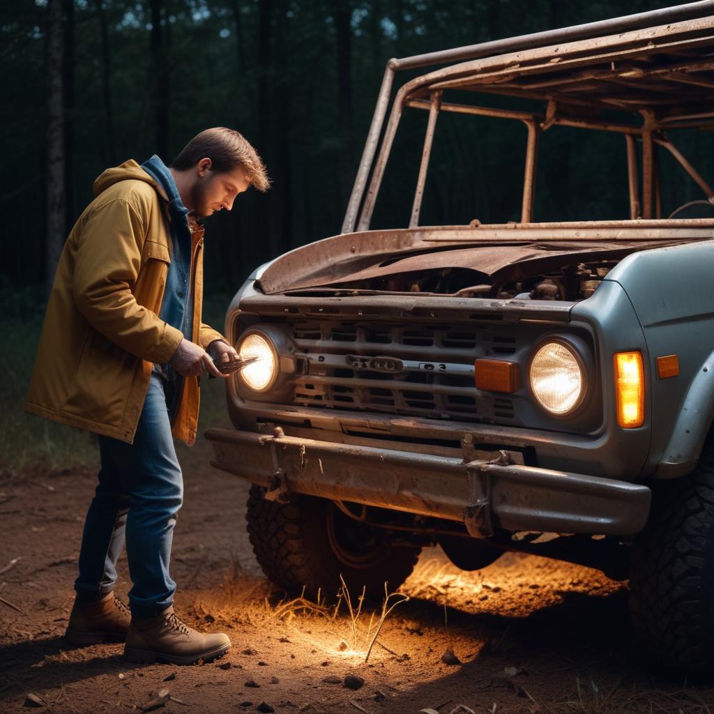 Inspecting a used Ford Bronco frame for structural integrity