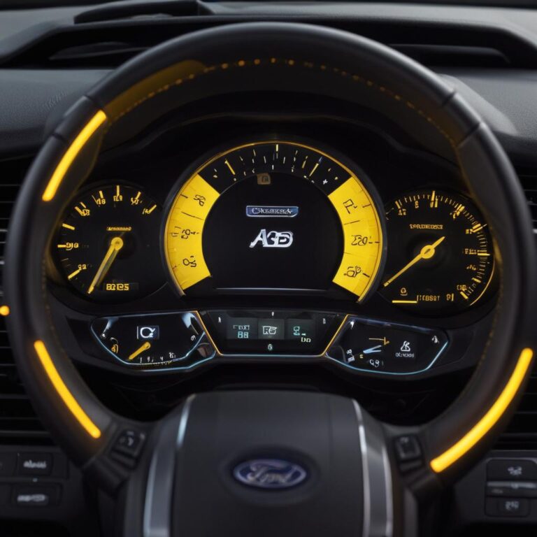 The Anti-lock Braking System warning light on a Ford dash