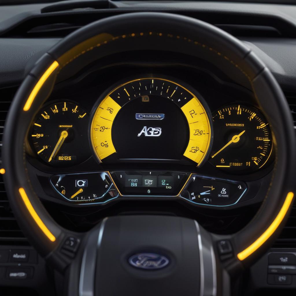 The Anti-lock Braking System warning light on a Ford dash