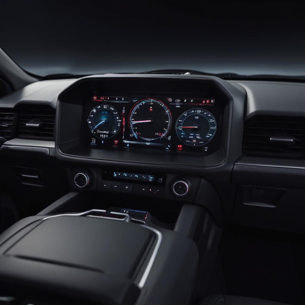 A completely blacked out Ford dashboard and infotainment screen