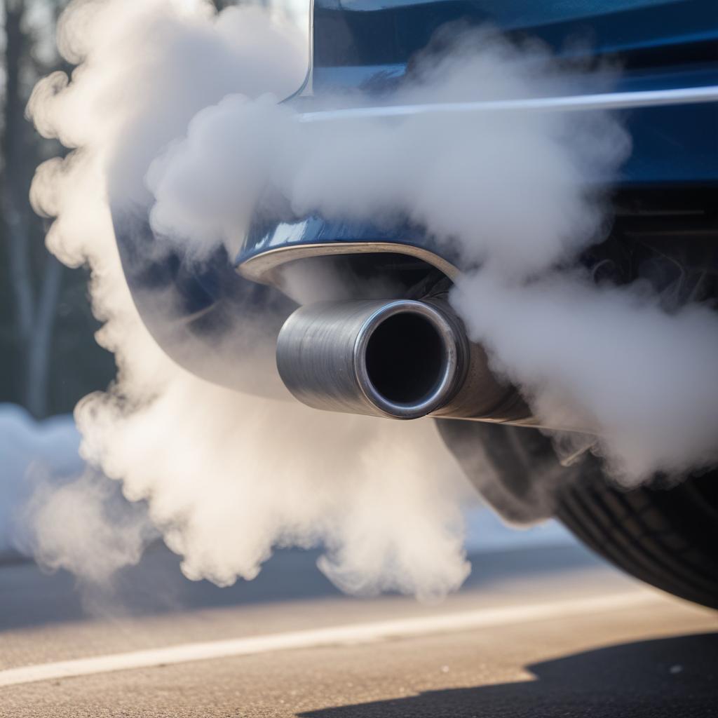 White exhaust smoke coming from a Ford tailpipe