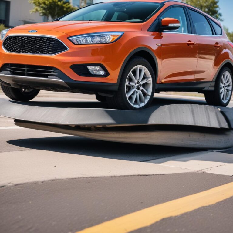 A Ford vehicle suspension reacting to a bump in the road