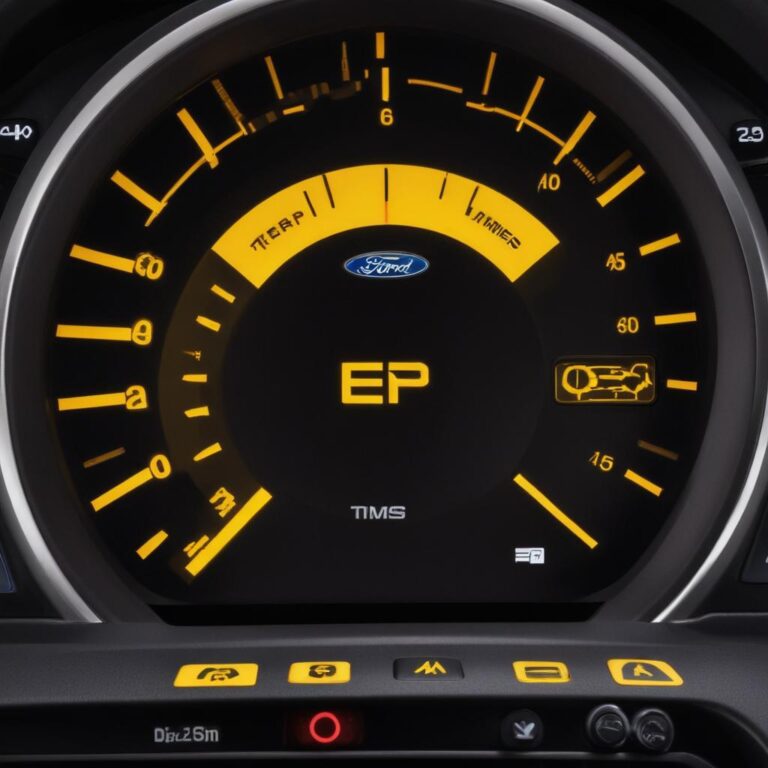 Tire pressure monitoring system warning light on a Ford dash