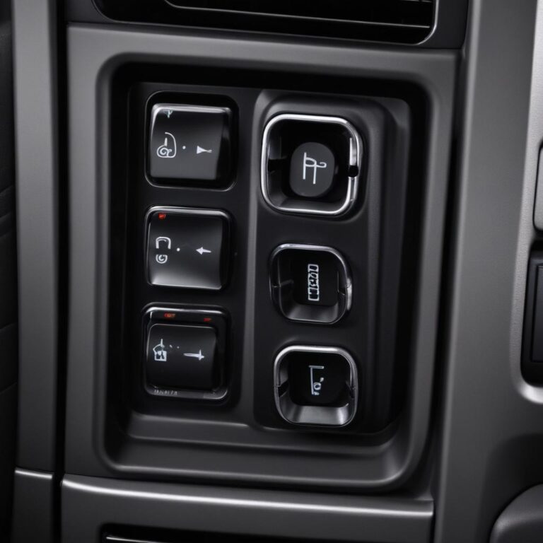 Power window control buttons on a modern Ford door armrest