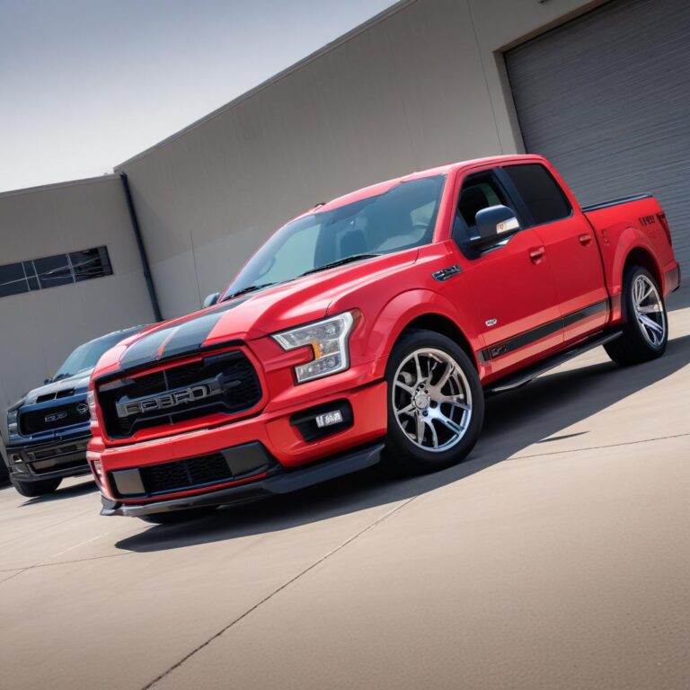 Visual comparison between a standard F-150 and the Shelby Super Snake