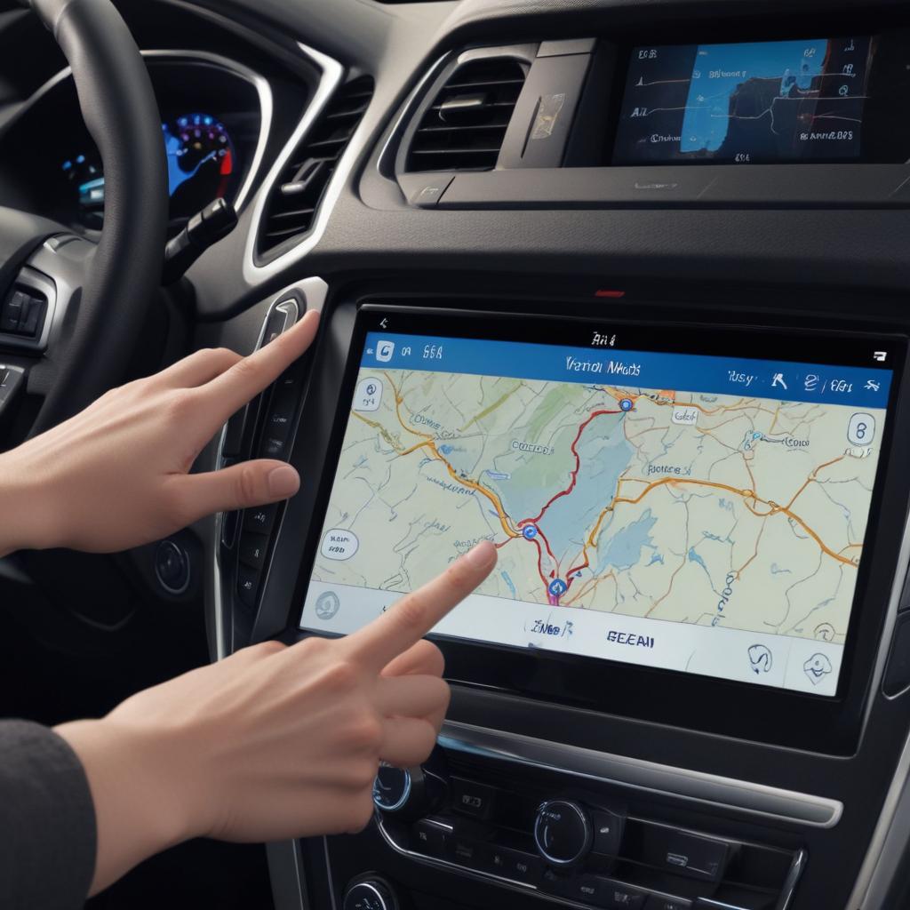 Unresponsive Ford SYNC touchscreen system showing a navigation map